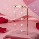 Trinckle Pearl Earrings for Women, Gold Pearl Drop Earrings for Grils Boho Silver Dangle Earring, White Bridal Dangling Bow Earings for Wedding or Mothers Day Jewelry, Ball Prom Bridesmaid Accessories