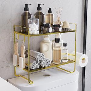 Over The Toilet Storage, 2-Tier Over Toilet Bathroom Organizer, Large Capacity, Acrylic Shelves, Thick Material, Rust-Resistant, Perfect for Over The Toilet Shelf, Gold