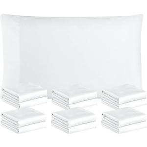 FreshCulture White Pillowcases Queen Size 12 Pack - Bulk Pillowcase Set - Envelope Closure - Soft Brushed Microfiber Fabric - 20x30 Inches Pillow Case Set of 12 for Home, Hotels, Schools