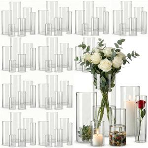 72pcs Glass Cylinder Vases for Centerpieces,Clear Flower Vases for Wedding Decorations and Indoor Home Decor, Hurricane Candle Holder for Table Shelf, Party