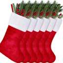 ANVAVO 6 Pack Christmas Stockings 18 Inch Soft Classic Red Plush Stockings Xmas Fireplace Hanging Stockings Fireplace Decorations Plush Fur Cuff Stockings for Holiday Xmas Party Decorations
