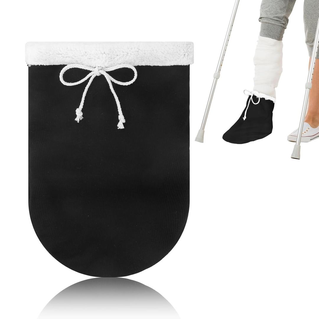 Cast Sock Cover for Foot, Cast Cover for Foot, Leg Cast Cover, Adjustable Drawstring Foot Cast Cover for Men and Women (Thick, Black) (14 Inch)