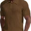 PJ PAUL JONES Mens Knit Polo Shirt Short Sleeve Shirt Texture Knitted Polo Casual Shirts (M)