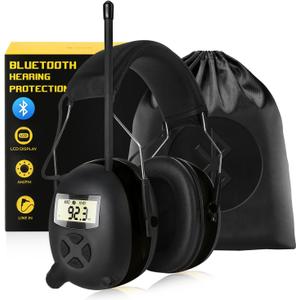 BJKing Upgraded 5.4 Bluetooth Hearing Protection AM/FM Radio Headphones, 30dB SNR Safety Earmuffs, Ear Protection for Mowing, Workshops, and Snowblowing, Black