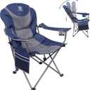 Coastrail Outdoor Reclining Camping Chair 3 Position Folding Lawn Chair for Adults Padded Comfort Camp Chair with Cup Holders, Head Bag and Side Pockets, Supports 350lbs, Blue&Grey