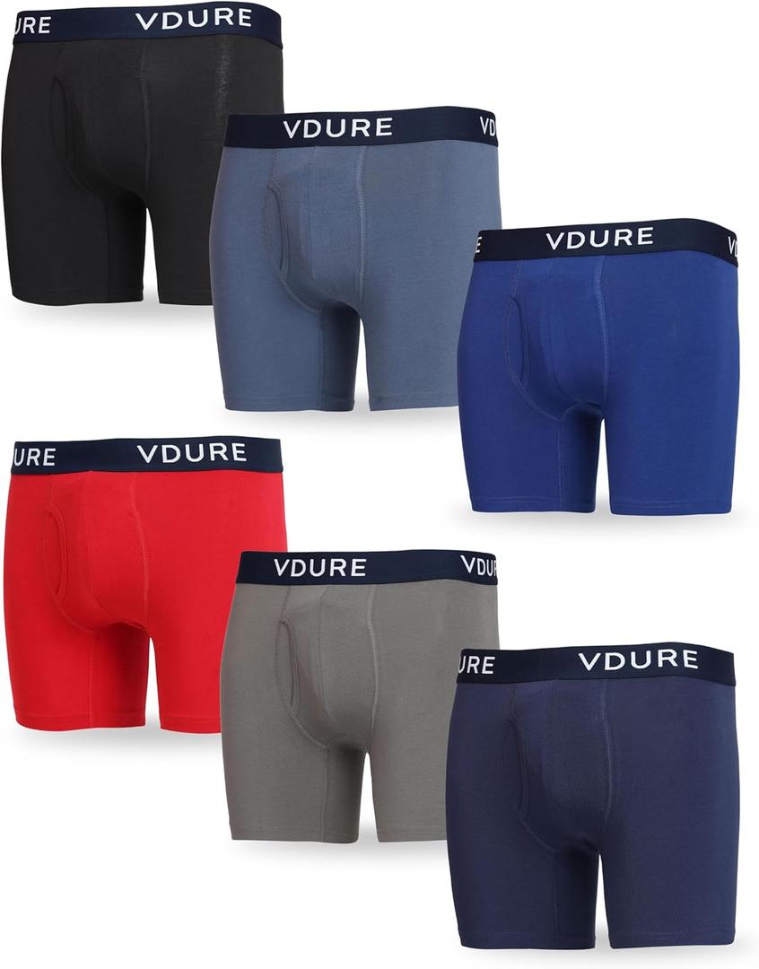 Men's Boxer Briefs Soft Stretch Cotton Mens Underwear with No-Roll Waistband, Supportive & Effortless Fit- Multipack, Large