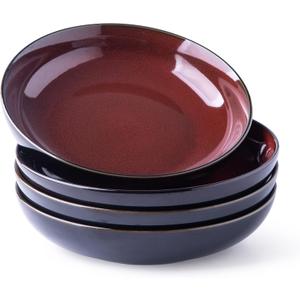 LERATIO Large Pasta Bowls,38oz Ceramic Pasta Bowls,9.0" Reactive Glaze Pasta Bowl Set of 4,Microwave & Dishwasher,Oven Safe,Wide Serving Bowls for Salad,Dessert,Fruit-Reddish Brown (Set of 4, Red)