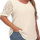 OLRIK Plus Size Tops for Women Summer Blouse Waffle Knit Short Lace Sleeve Shirts (XL)