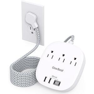 Flat Plug Power Strip, 5ft Flat Extension Cord - 3 Outlets 4 USB Ports (2 USB C) 22.5W/4.5A Desktop Charging Station, Power Strip No Surge Protection for Cruise Ship, Dorm Room Travel Essentials white
