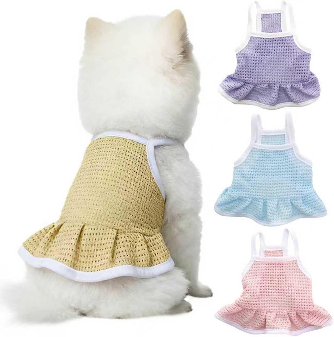 4 Pieces Dog Dress for Small Dogs Girl, Puppy Sleeveless Clothes Pet Pullover Vest Skirt, Cute Dress Pet Dog Shirt Breathable Outfits for Small Dogs Puppy Cats Girl Apparel (M) (M(Chest : 15.7"), Solid Color)