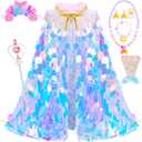 LIMIROLER Princess Dress Up Toys Princess Dress Up Clothes Rainbow Mermaid Cape Kit 9 Pcs Gift Set for Little Girls 3-8 Years (1 - Rainbow Pink)