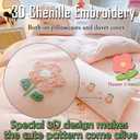 100% Cotton Duvet Cover 3D Embroidery Bedding Sets, Queen, Pink Flowers, Full/Queen