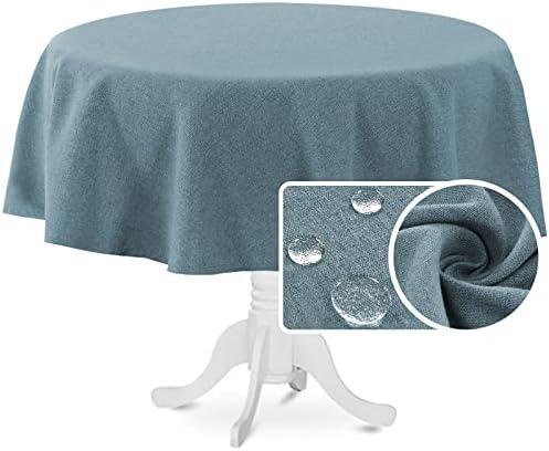 H.VERSAILTEX Linen Textured Tablecloth Round 70 inch Waterproof Decorative Table Cloth Spill-Proof Linen Look Cover for Party Table Extra Soft and Thick Fabric Wrinkle Free, Heather Stone Blue