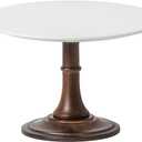 Kanwone 10-Inch Ceramic & Acacia Wood Cake Stand, White, Round Wedding Cake Display Stand