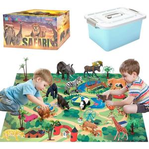 Safari Animals Figures with Activity Play Mat & Storage Box, Realistic Plastic Jumbo Playset, Jungle Wild Zoo Animals Toys for Kids Toddler 3-5, 22Pcs Birthday Gifts Christmas Stocking Stuffers