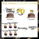 70th Birthday Decorations, Black Gold 70 Year Old Party Decorations for Women Men Backdrop Fringe Curtain Hanging Swirl Balloon Garland Banner Cake Cupcake Topper Sash 124 PCs