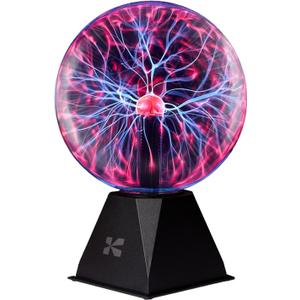 Katzco 7 Inch Plasma Ball Lamp - Touch and Sound Sensitive Electric Globe with Lightning Effects - Plug-in Energy Ball for Parties, Room Decor, and STEM Learning - Static Electricity Sphere for Kids