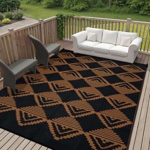 Anidaroel 8x10ft Camping Rug for Outside RV, Waterproof Outdoor Rug for Patio Clearance, Reversible Plastic Straw Outside Rug, Large Outdoor Area Rug for Backyard, Trailer (Black&Brown, 8'x10')