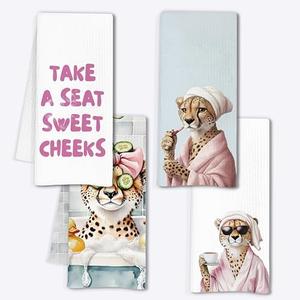 INDAJEDN Funny Leopard Bathroom Hand Towels, Cheetah Print Bathroom Decor, Trendy Coquette Pink Leopard Decorative Hand Towels for Bath Room Washroom Spa, 16x24 Inch Set of 4