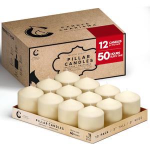 Candle Charisma Ivory Pillar Candles Bulk Pack of 12  (3x3 Inch) Long-Lasting 50-Hour Burn, Dripless & Smokeless  Perfect for Hassle-Free Decor at Weddings, Fall Table Centerpieces & Special Events