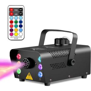 Sunolga Fog Machine with 6 LED Lights and 12 Colorful Light Effects, 500W Smoke Machine with Wireless Remote Control, 2500 CFM Fog for Halloween, Outdoor Parties, Stages, Weddings, Black