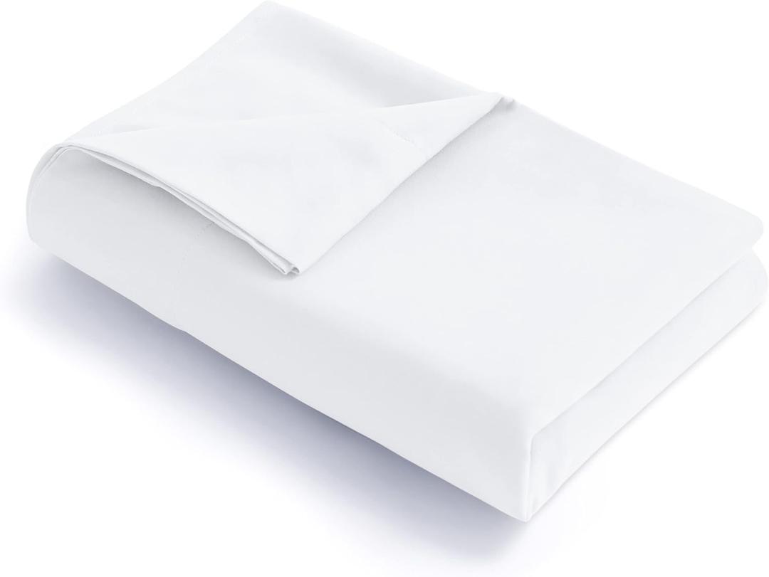 FLXXIE Full Flat Sheet - Brushed Microfiber Flat Sheet Only - Soft and Fade, Wrinkle-Free, Stain Resistance Flat Bed Sheet - Hotel Quality Top Sheet - (Full, White)