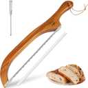 Wooden Bread Bow Knife, 16" Serrated Sourdough Cutter, Premium Stainless Steel Serrated Saw Bread Cutter, Bagel Slicer Knife for Homemade Bread, Bagels, Baguettes and More, Sourdough knife
