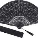 choyaxo Lace Handheld Chinese Folding Fan Bamboo Silk Folding Fan for Women Wedding Decoration Dancing Party, Black