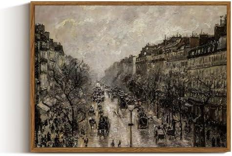 VIYYIEA Framed Canvas Wall Art Home Decor for Living Room Classical Cityscape Artwork Wall Decorations Vintage Oil Painting Prints Parisian Street Wall Decor Bathroom Wall Pictures Farmhouse 30x20in