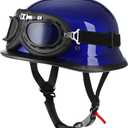Yesmotor Helmet Half Shell German Motorcycle Helmet with Cycling Glasses - DOT Approved（Dark Blue，M）