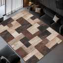 Modern Geometric Patchwork Indoor Area Rug for Living Room, Chocolate 4'x 6' Large Rug Rockwood Collection Hardwood Floors Decor for Bedroom, Brown Throw Carpet for Office Entryway Dining Room