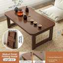 Japanese Floor Table, Folding Low Coffee Table for Sitting on Floor, Walnut Bamboo Tea Table with Thickened Legs & Desktop, Portable Meditation Table for Bay Window, Laptop Desk, 26.4"x14.6", 26.4" x 14.6" x 11.8"