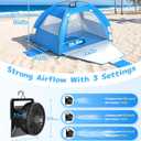 Baby Beach Tent Solar Cooling Fan, Anti-UV Toddler Beach Tent Sun Shelter Portable Travel Fan Beach Shade Tent, Baby Play Tent Built-in Ceiling Fan Sun Shelters Toddler Beach Essentials Blue