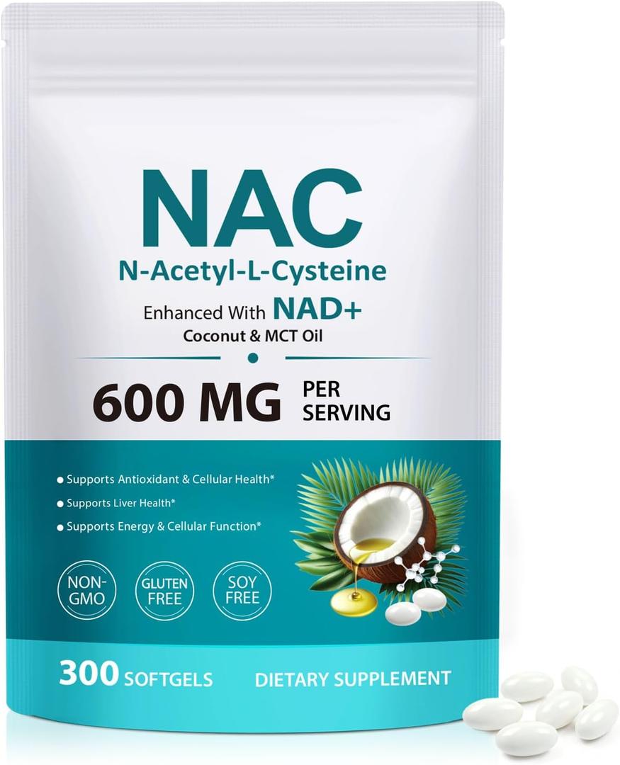 FANSHI NAC Complex with NAD+ & MCT Oil - 300 Softgels | N-Acetyl Cysteine Botanical Blend for Antioxidant Support | Enriched with Coconut Oil for High Absorption | Non-GMO & Lab Tested (EXP: 30/03/2029)
