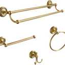 4 Piece Antique Brass Gold Bathroom Accessories Set - 24 Towel Holder, Antique Bar Brass Bath Accessories - Wall Mounted Bathroom Hardware Accessory Set