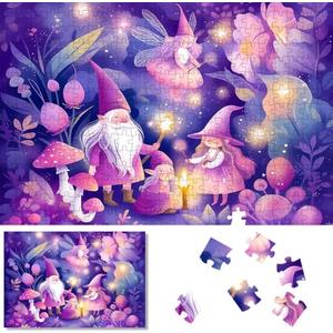 300 Pieces Jigsaw Puzzles for Kids Ages 8-10 10-12 Fantasy Art Puzzles with Letters on Back Cute Fairy Gnome Puzzle Educational Fun Gift