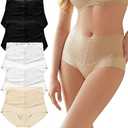 SHARICCA High Waist Lace Underwear for Women Seamless Sexy Panties Ladies Stretch Full Coverage Briefs, Pack of 5, M