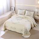 vctops Boho Floral Embroidered Quilted Bedspread Quilt Set 3-Piece Oversize Queen 100% Cotton Lightweight Reversible Coverlet for All Season (Flower,119"x118")
