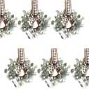 Bibelot 6 Pcs Small Christmas Wreath for Cabinets Kitchen, Mini Christmas Wreath with White Berry Bow Artificial Xmas Decor for Window Front Door Farmhouse Wall