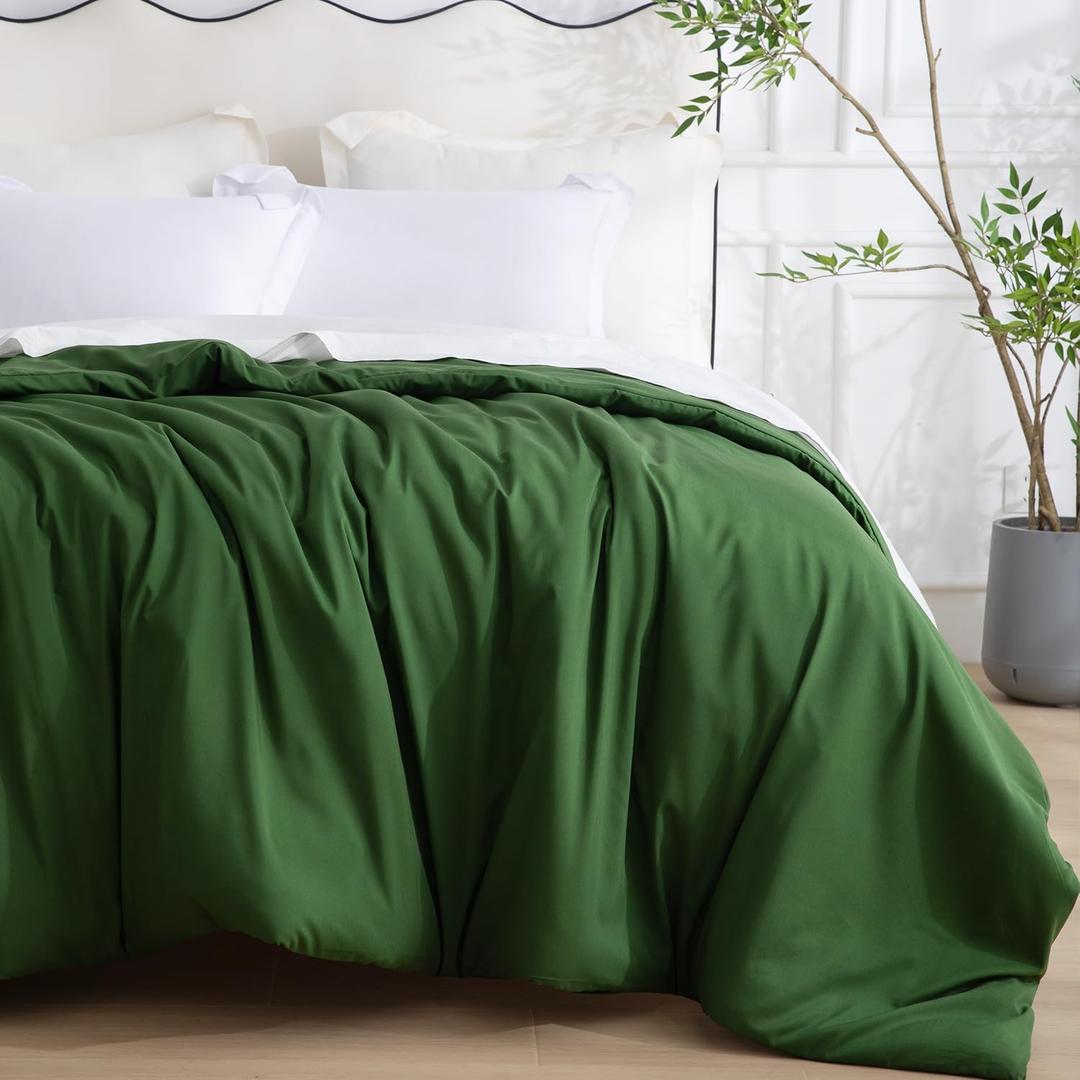 SheRest 1 Piece Duvet Cover Queen Size - Viscose Derived from Bamboo, Soft Breathable Cooling Comforter Cover for Hot Sleepers, 8 Corner Ties and Zipper Closure, No Comforter (Green, 90"x90")