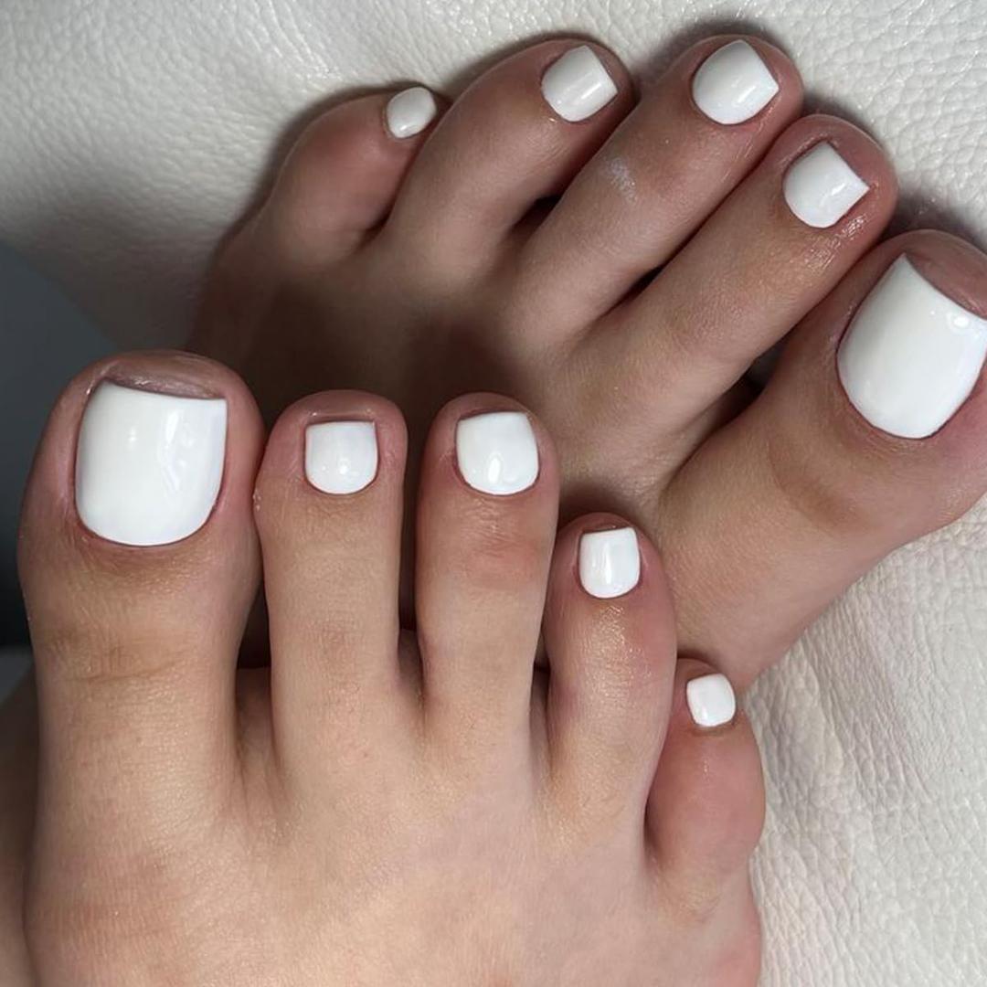 GLAMERMAID Press on Toenails, Spring Summer Pure White Gel Glue on Toe Nails, Glossy Toe Nails Reusable UV Finish Fake Nails Acrylic False Nails Manicure Kits for Women