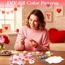 Seenelling 48 Sets Valentine's Day Heart Kit Craft DIY Heart Painting Kit with Sticker Valentine's Day Craft Painting Bulk Ready to Paint Your Own Shape White Foam Balls for Party Activities Gifts