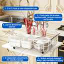 2pc 304 Stainless Steel Utensil Holder,Silverware Drying Rack with Hooks for Dish Drainer,Dish Drying Rack with 3 Divided Compartments,Knife and Fork Drainage Rack,With Hooks, Rust Proof, Color-Silver