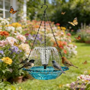 Hanging Bird Bath Fountain, Cascading Outdoor Water Fountain with USB, Hanging Bird Bath with Flowing Water, for Gardens, Lawns, Patios, Eaves, Courtyards