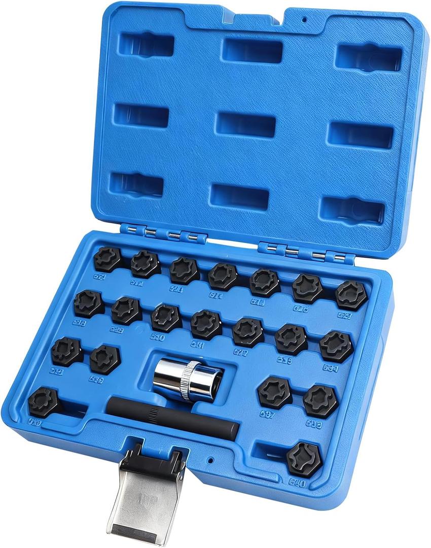 22PCS Locking Lug Nut Key Set, Wheel Lock Removal Kit for VW Audi, Anti-Theft Lug Nut Removal Tool, Covers 521540 Lock Patterns, Includes Adapter & Punch