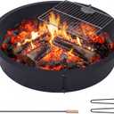 36 Fire Pit Ring, Large Outdoor Campfire Pit, 34-Inch Inner Fire Pit Ring Smokeless, Smokeless Steel Firepit with Air Vent for Patio Backyard Garden, DIY Campfire Insert Above, In-Ground