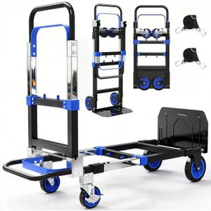 3-in-1 Folding Hand Trucks, 500lbs Convertible Dolly, Dolly Cart with Wheels Heavy Duty, Moving Cart with Retractable Handle, Collapsible Trolley for Moving Office/Home/Warehouse/Boxes/Cartons (Blue)