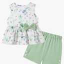 YUEMION Toddler Girl Clothes, 2Pcs Baby Girl Summer Outfits Sleeveless Bow Knot Tank Shirts Tops + Shorts Clothing Sets 3-4T