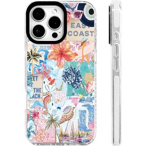 for iPhone 16 Pro Case [Military-Grade Drop Protection/Motivational Soft TPU Protective/Camera Protection/for Women & Girls]-Vibrant Aesthetic Tropical Coastal Art Summer Collage