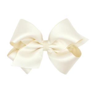 Wee Ones Girls' Crepe Satin Hair Bow with Grosgrain Underlay and Plain Wrap Center on WeeStay No-Slip Hair Clip, King, Antique White